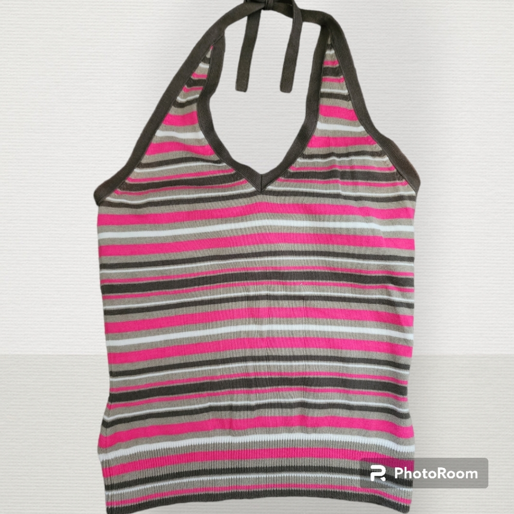 GAP stretch halter top tank, brown, pink, and white, size XS